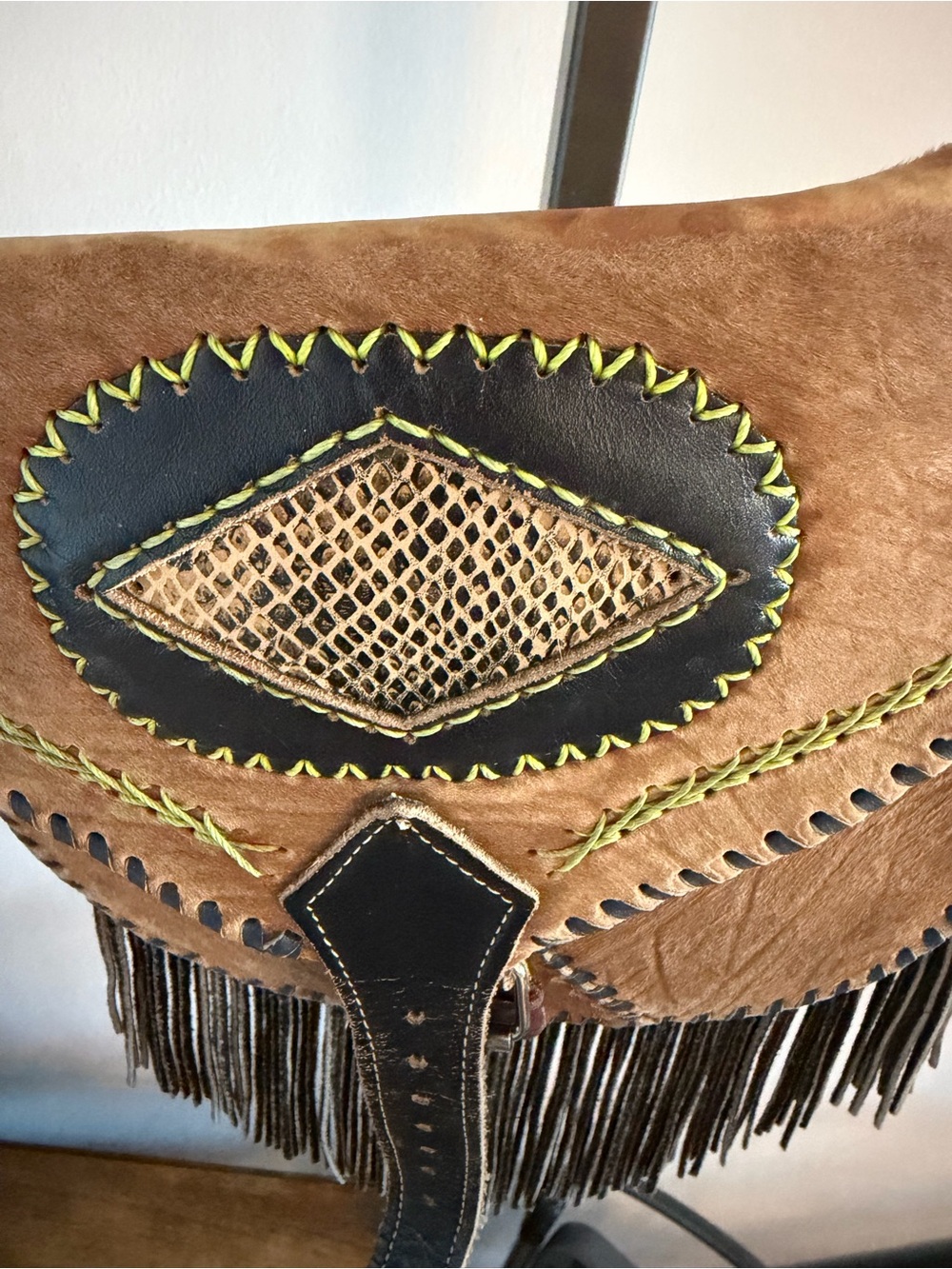 Hand stitched artisan Bohemian Suede Leather Fringe Crossbody Bag vintage Fringe - Picture 2 of 8